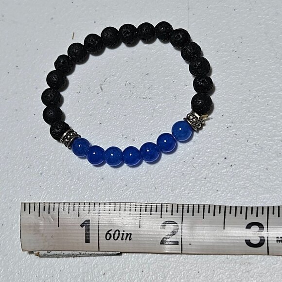 Elegant Lava Stone Blue Bead Stretch Bracelet Silver Tone Accents Jewelry Women - Picture 3 of 3